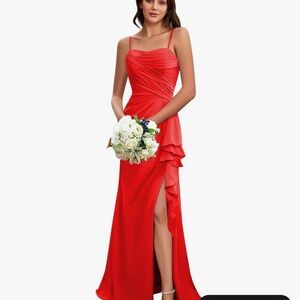 Red Chiffon Bridesmaid Dress Size 6 Lace up and Zip Back Never Worn